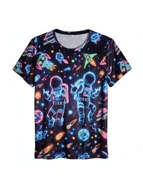 NWOT | Kids Neon 3D Space Astronaut Galaxy All Over Print Graphic Tee | 9/10